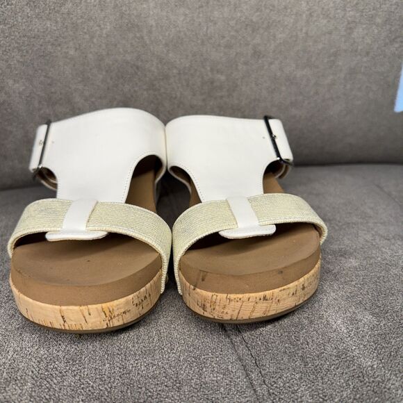 New Corkys Top Secret Wedge Sandals Size 7 White Slip On Adjustable Buckle - Picture 7 of 11